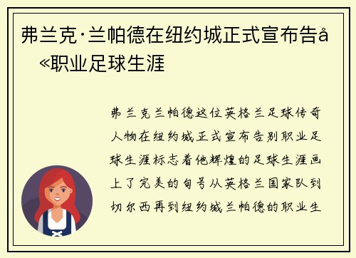 弗兰克·兰帕德在纽约城正式宣布告别职业足球生涯
